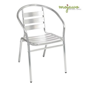 Mojawo Aluminium Bistrostuhl, stapelbarer Gartenstuhl in Silber für Balkon und Terrasse.