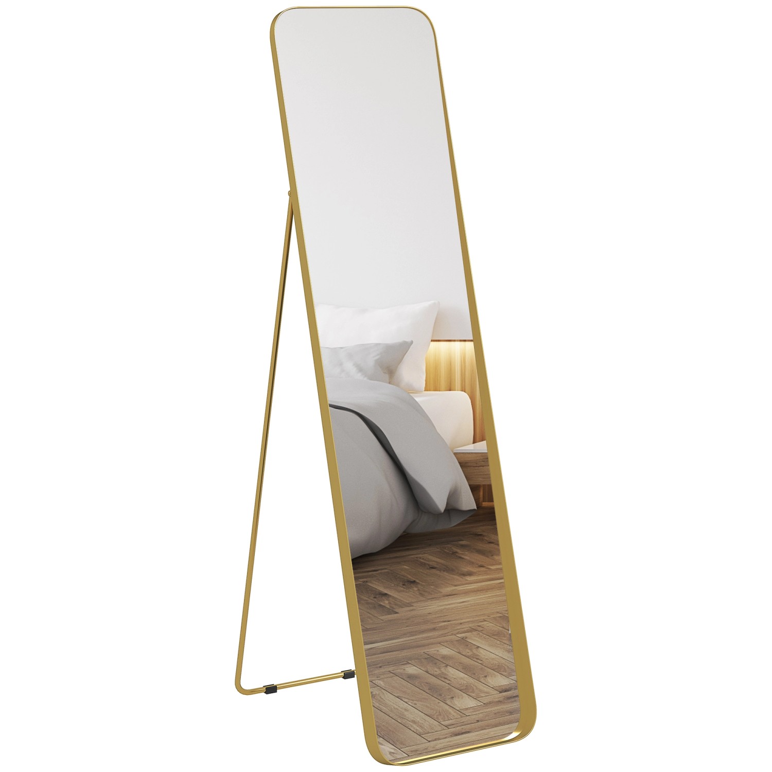 HOMCOM Ganzkörperspiegel Metall Glas 40L x 6B x 160H cm Gold