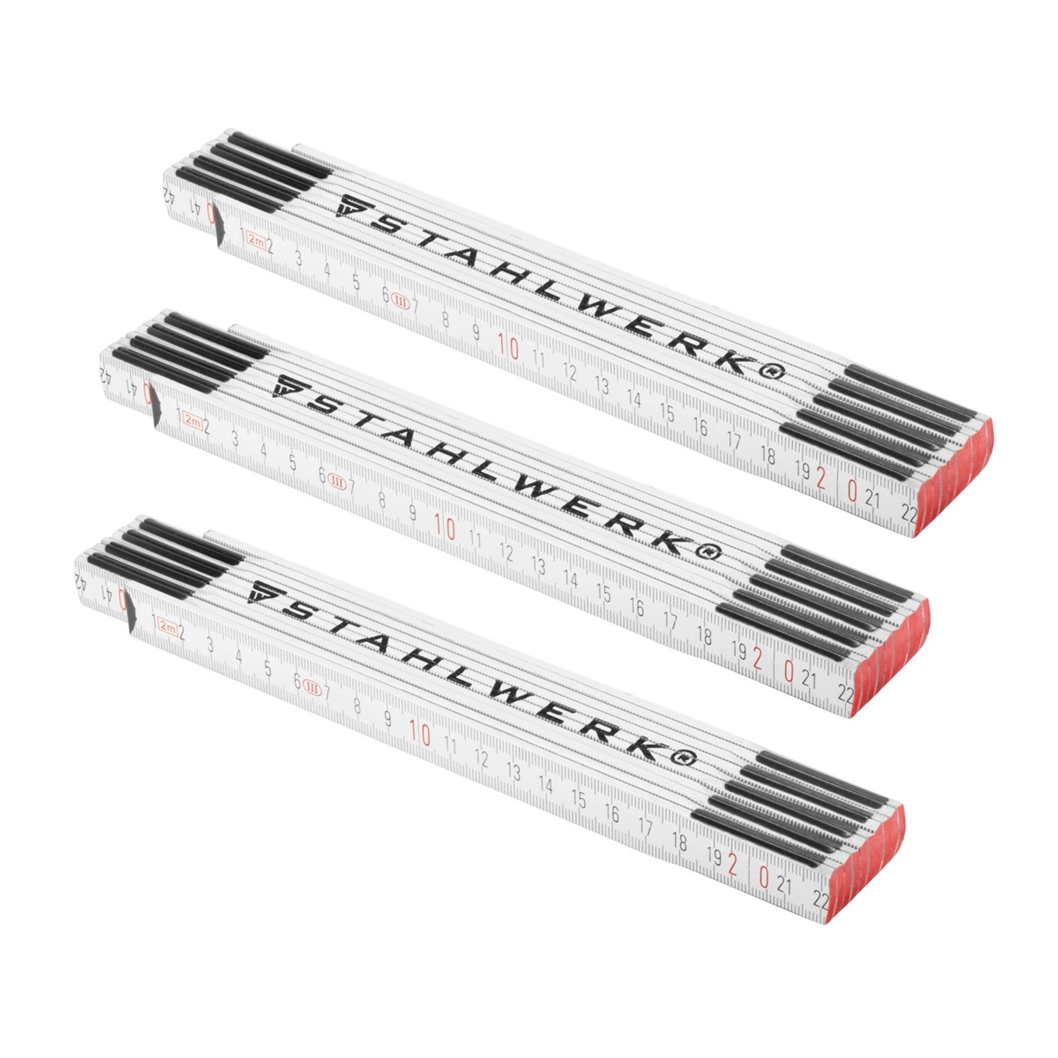 STAHLWERK Zollstock 3er Set 2 Meter Präziser Holz-Gliedermaßstab Meterstab