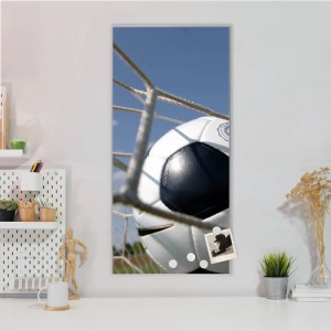 Banjado Magnettafel mit Fußballmotiv, 37x78cm, silberne Magnetwand für Notizen und Fotos.