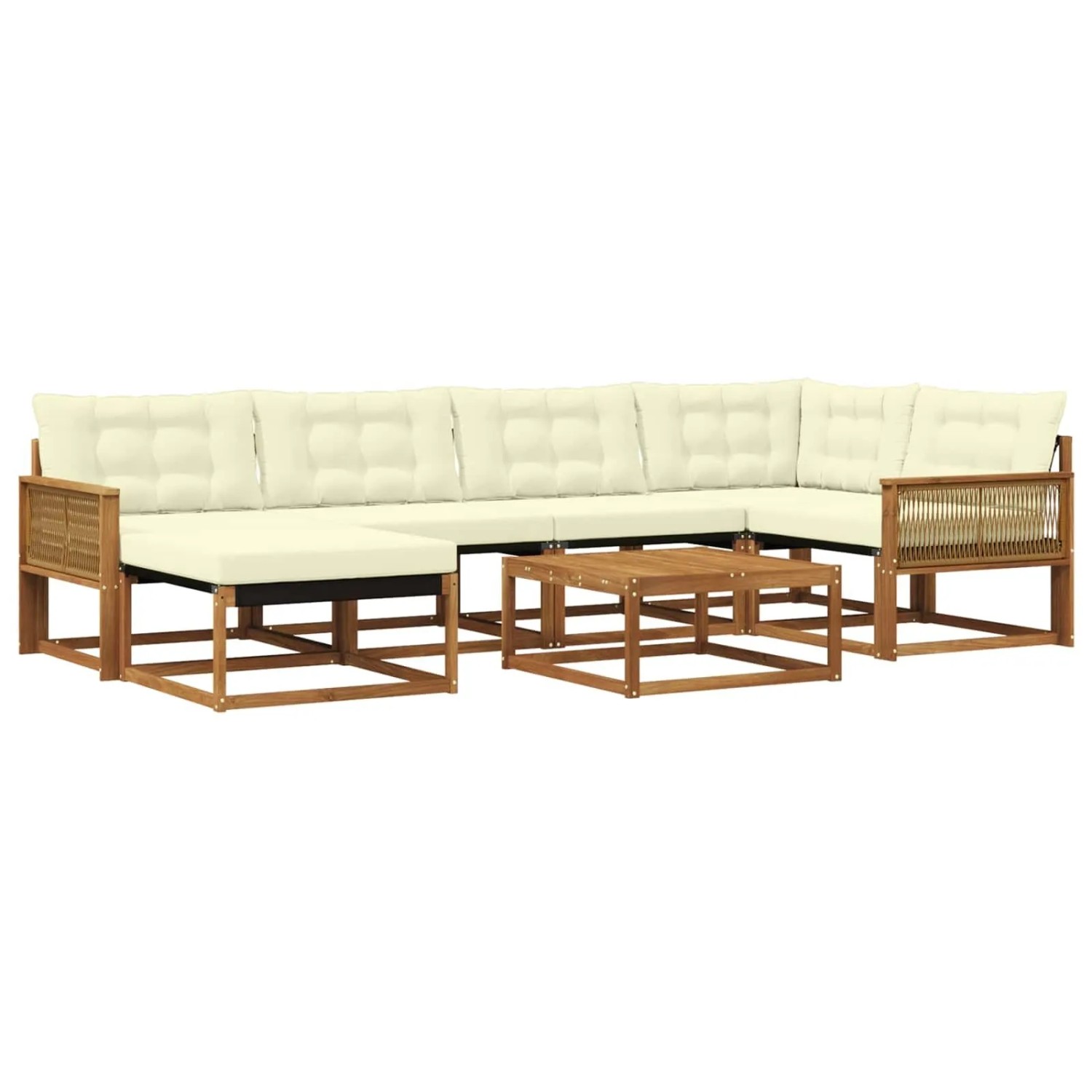 vidaXL Outdoor-Sofagarnitur 7 Stk Natur und Creme Massivholz Akazie 3381554