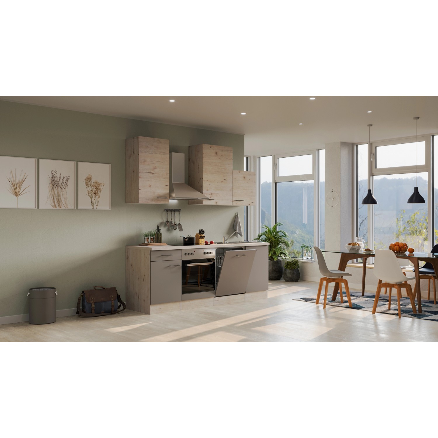 Flex-Well Exclusiv Küchenzeile/Küchenblock Arizona 220 cm Quarz Cubanit - San Remo Eiche