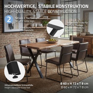 ML-Design Tischbeine Metall Schwarz 2er Set 60x72cm Flach Tischgestell aus Stahl X-Form