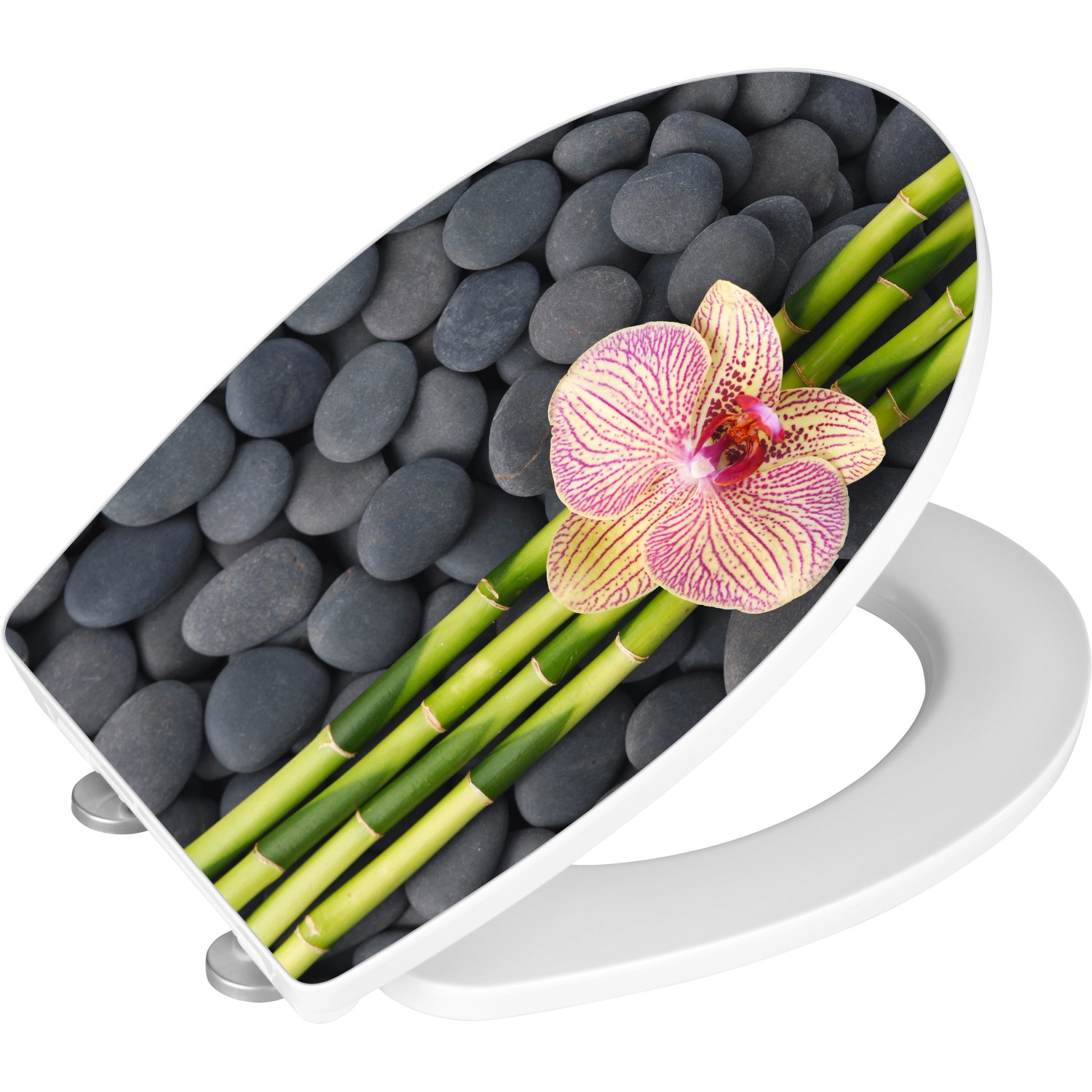 Wenko WC-Sitz Spa mit Acryl-Oberfläche, Motiv Stein, Bambus und Orchidee.