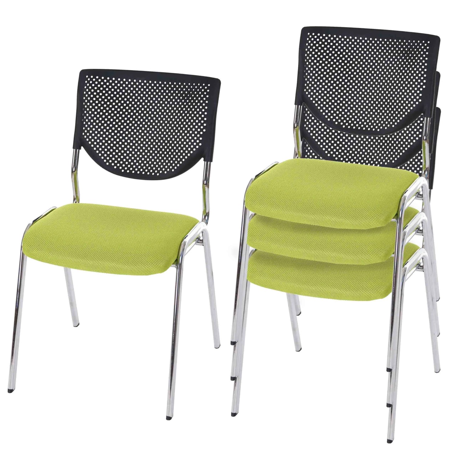 Mcw 4er-Set Besucherstuhl T401 Stapelbar Stoff/Textil Sitz Grün Füße Chrom