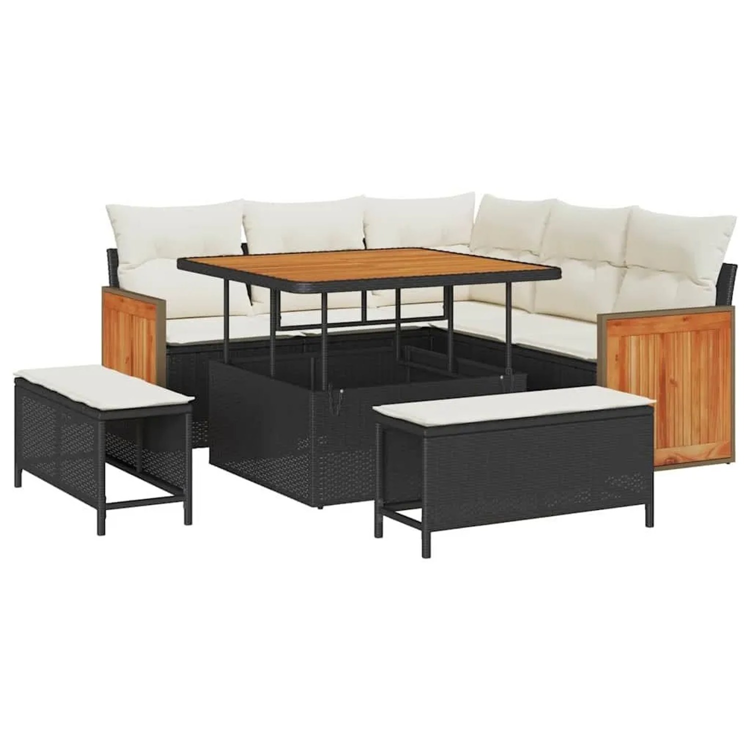 vidaXL Gartensofa-Set mit Kissen 9 Stk Schwarz und Creme Poly-Rattan 336524 günstig online kaufen