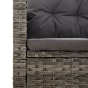Detailansicht: Graue VidaXL Gartenbank mit Poly Rattan und dunklen Kissen.