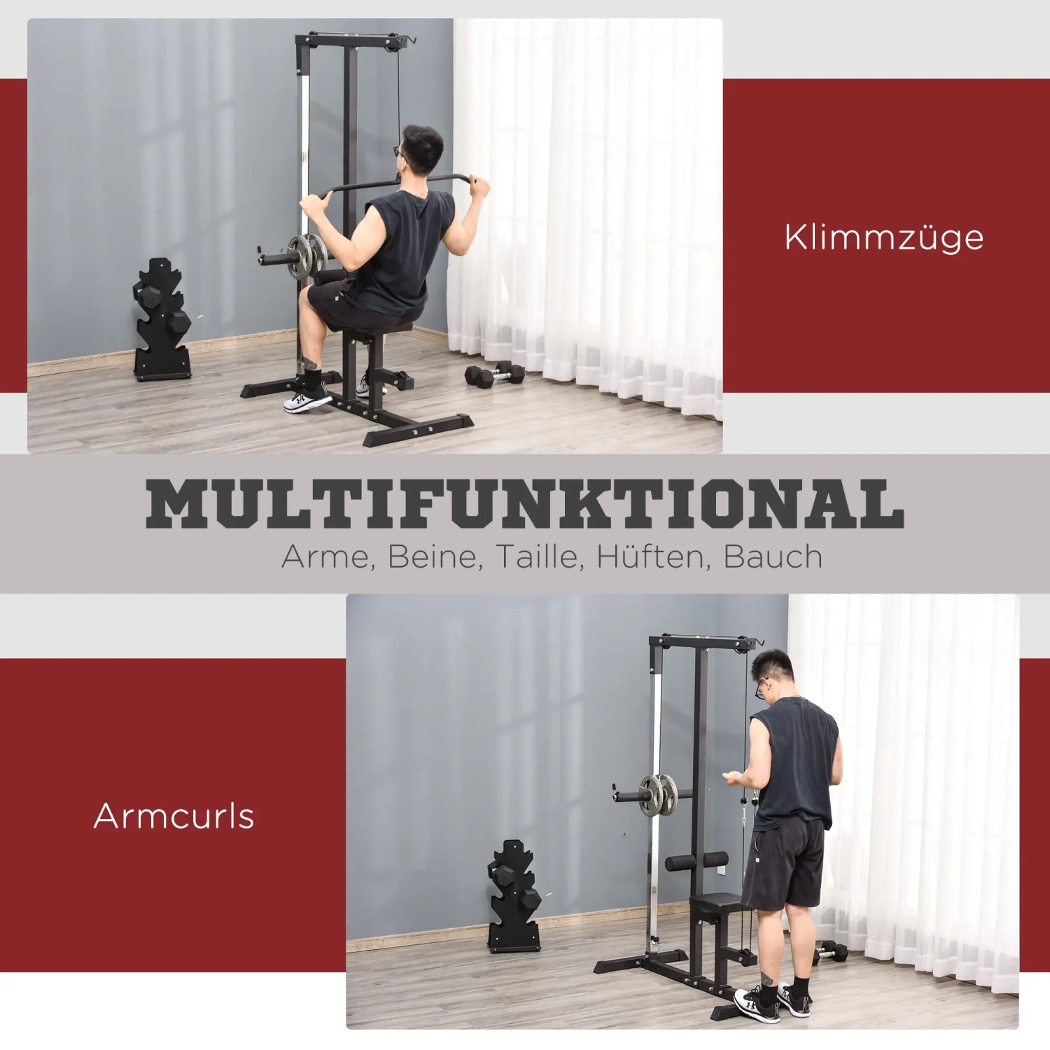HOMCOM Kraftturm Dip-Station, schwarz, mit verstellbarem Sitz für vielseitiges Training.