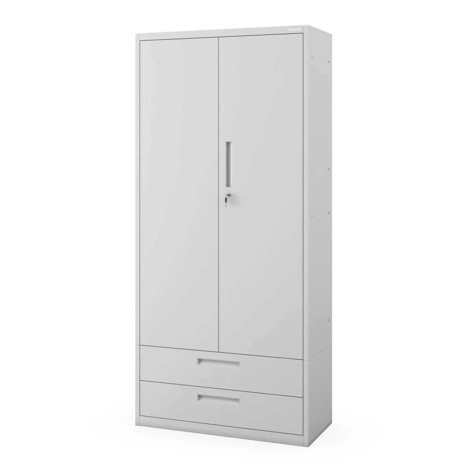JAN NOWAK Hoher Metall-Büroschrank mit Doppelschublade MEGAN Grau 19 5x90 x40 cm