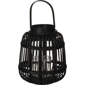 Schwarze Bambus Laterne (Ø 19 cm x 24 cm) mit Glaszylinder für gemütliche Beleuchtung.
