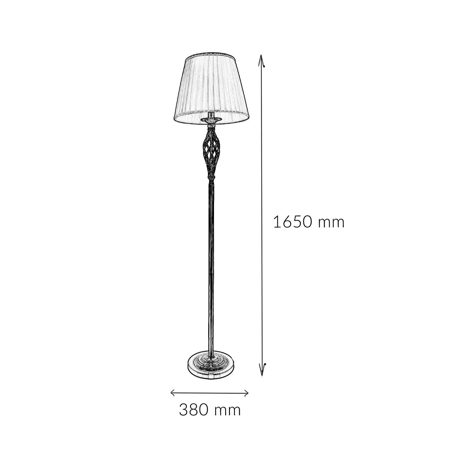 Stehlampe im Antik-Look: Beige Stoffschirm, messingfarbenes Metallgestell, 165 cm hoch. Design-Stehleuchte für Wohnräume.