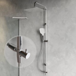 AM.PM Duschsystem: quadratische Regendusche, Handbrause, Chrom-Finish. Robuste Duschsäule mit integriertem Mischer für Duschen.