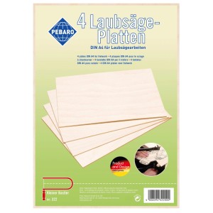 Pebaro Laubsägeplatten, 4er-Pack, A4 Pappelholz für Laubsägearbeiten.