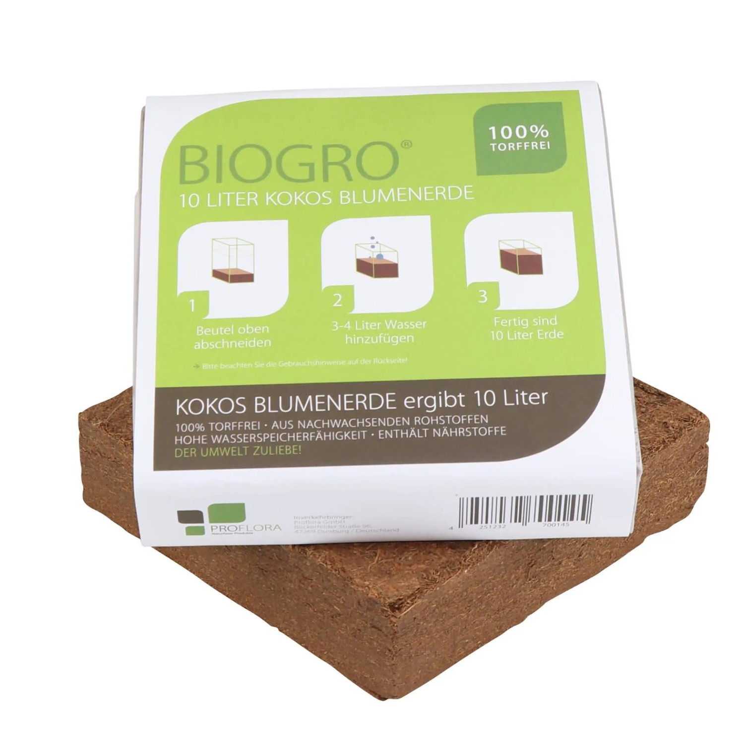 Proflora Biogro - torffreie Blumenerde im Quellbeutel 10, (1 Ziegel x 10,)