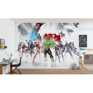 Fototapete mit Avengers-Motiv: Hulk, Iron Man, Captain America und weitere Superhelden.