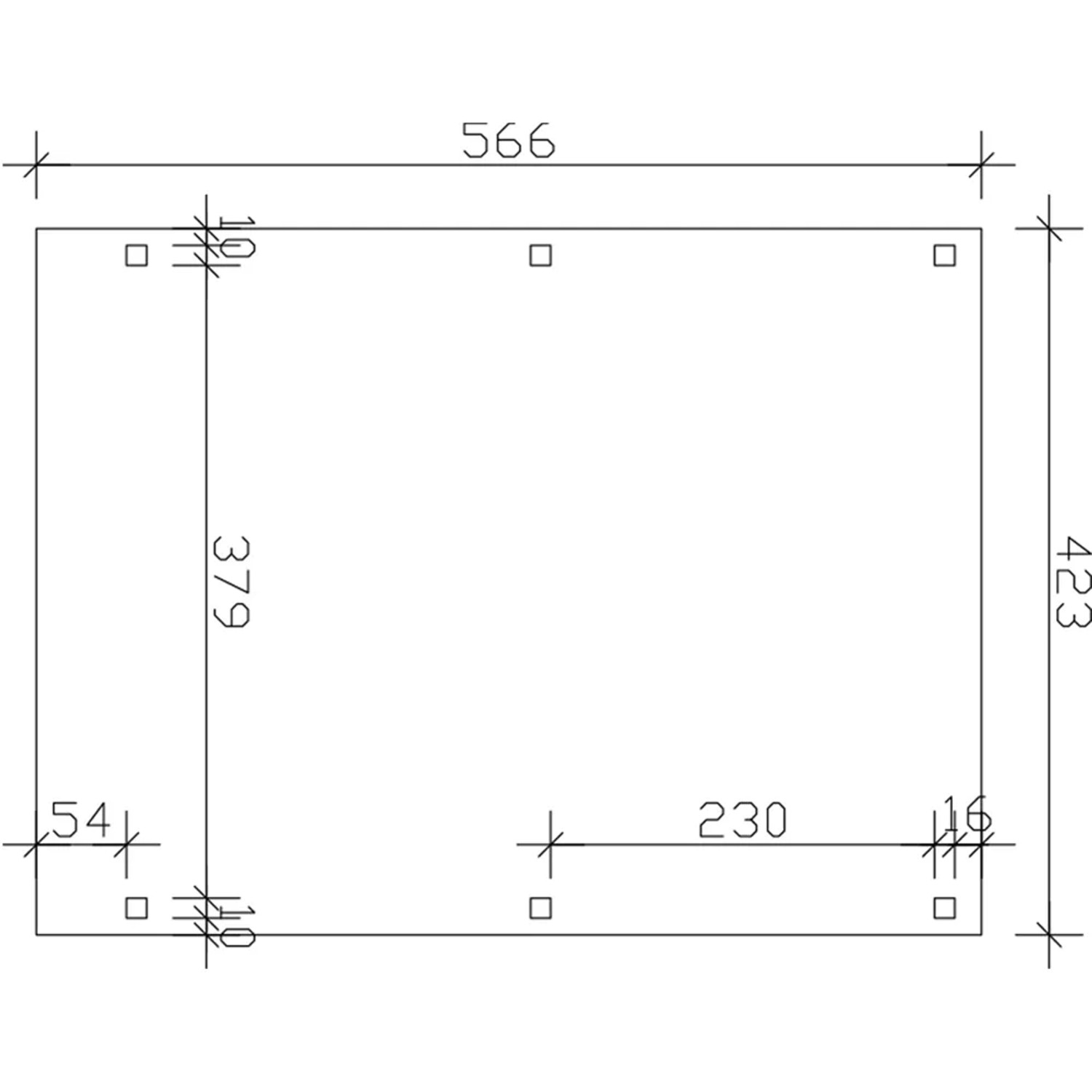 Technische Zeichnung des Skan Holz Carport Fichtelberg mit Maßangaben (423x566cm).