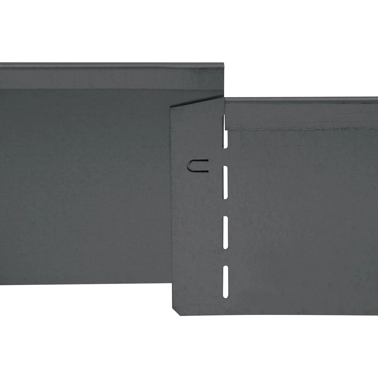 Detailaufnahme einer anthrazitfarbenen Bellissa Rasenkante (118 cm) aus Metall mit Verbindungselementen.