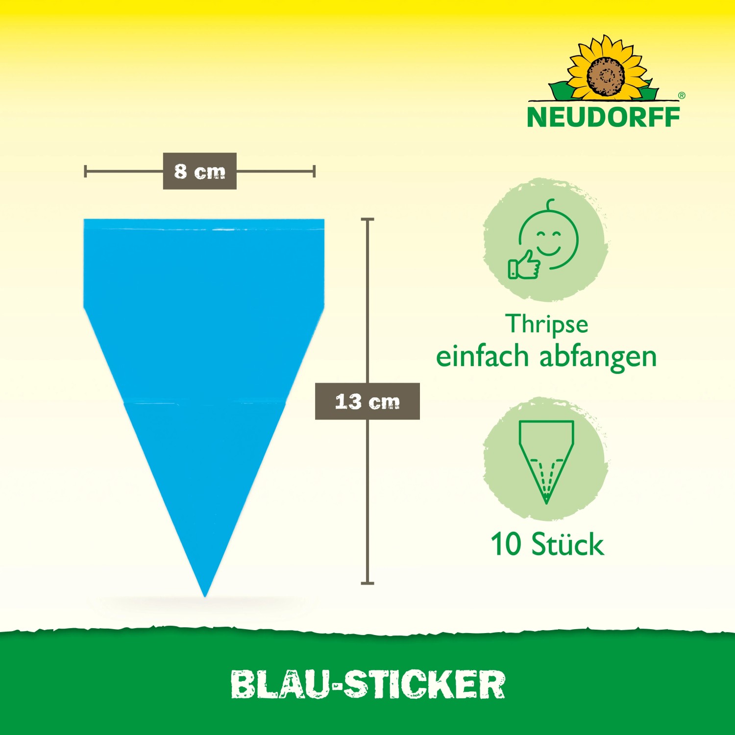 Neudorff Blau-Sticker Insektenfalle, 10 Stück, zur Thripse- und Schädlingsbekämpfung im Haus und Garten.