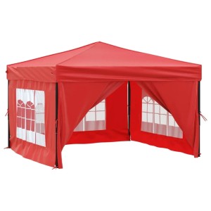 Rotes, faltbares Partyzelt 3x3 m mit Seitenwänden und Fenster für Gartenpartys.