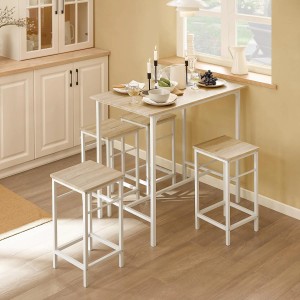 SoBuy Bartisch Set OGT11-WN, 5-teilig, Holz/Weiß, mit 4 Barhockern. Essgruppe für Küche oder Partyraum.