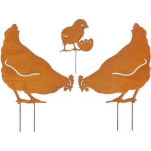 Gartenstecker Huhn Rost, 3-fach sortiert, aus Eisen, 24x34cm, Gartendeko.
