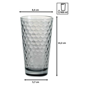 Graues Longdrinkglas aus der Ritzenhoff & Breker Favo Serie, 400ml, mit Wabenstruktur.