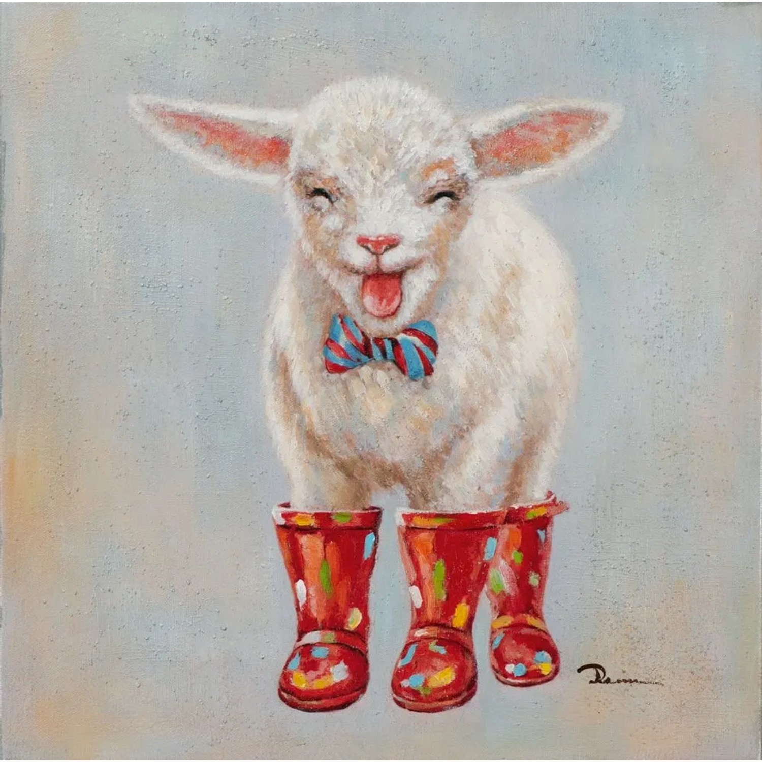 Art Universe Leinwandbild Lamm in Roten Gummistiefeln 50 x 50 cm
