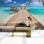 Komar Fototapete Beach Resort mit Steg, blauem Meer und Palmen, 368x254 cm.