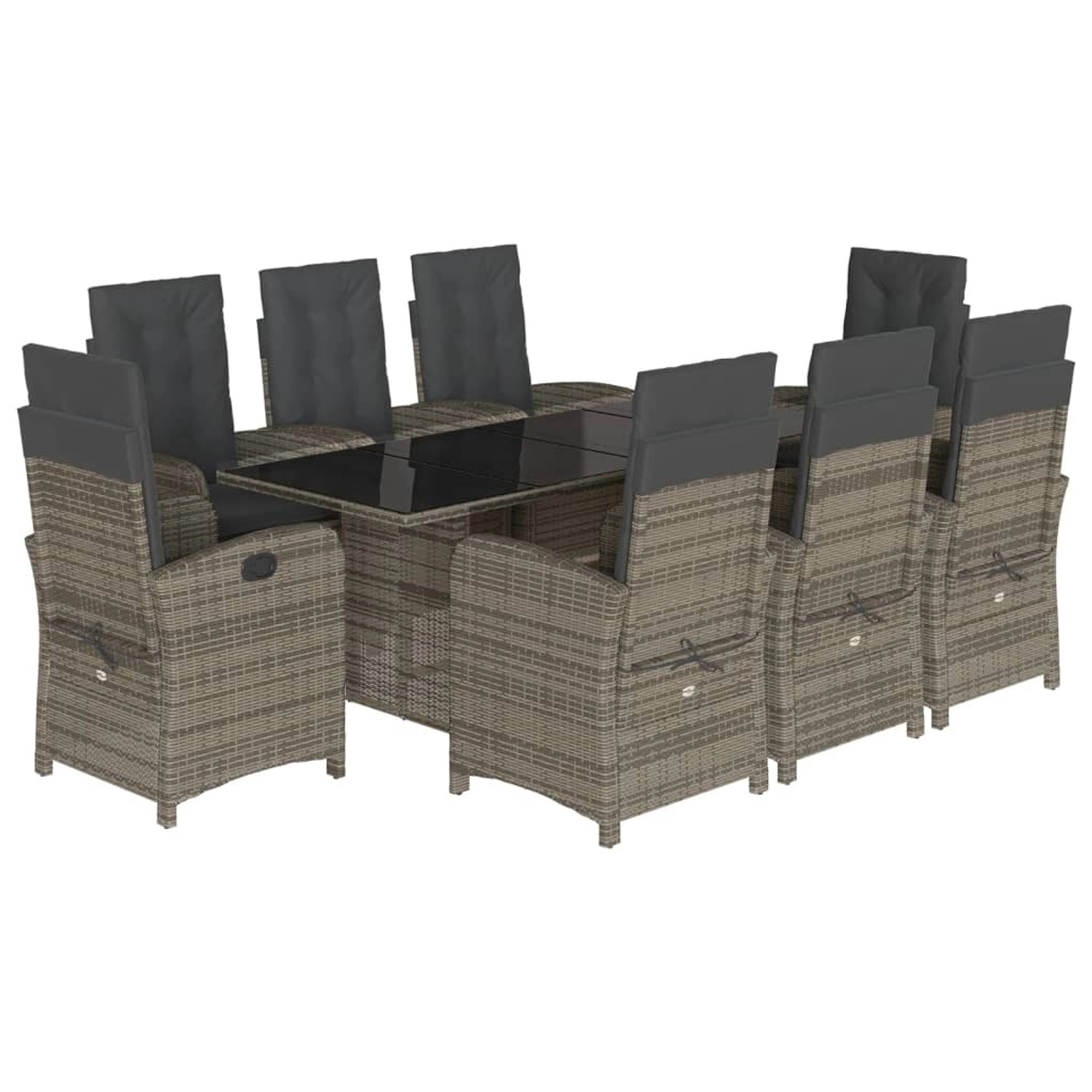 vidaXL 9-Tlg Garten-Essgruppe mit Kissen Grau Poly Rattan 3212259