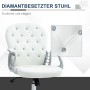 Weißer Vinsetto Bürostuhl mit Knopfheftung und Strasssteinen, ergonomisch und höhenverstellbar.