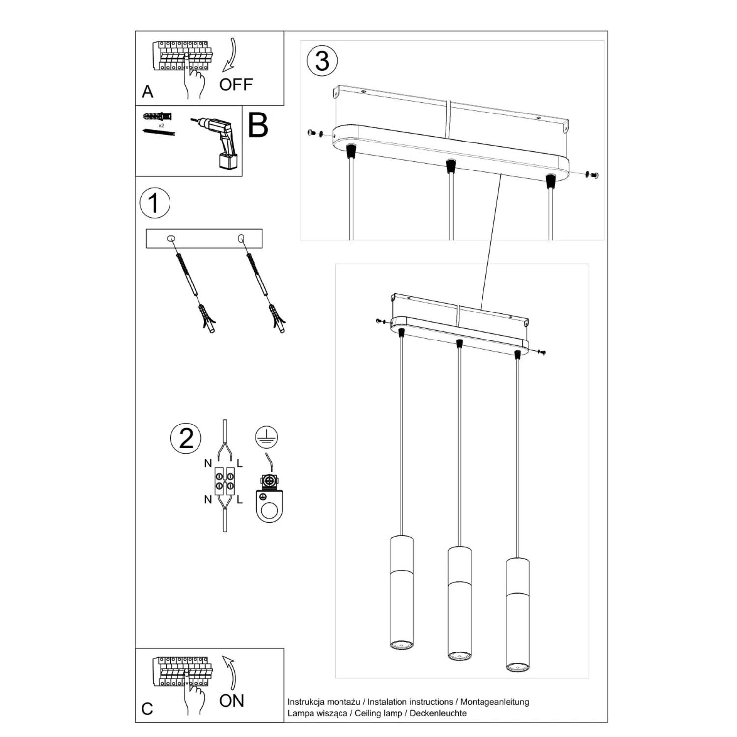 Montageanleitung für Sollux Lighting Hängeleuchte Borgio 3L, weiß, aus der Kategorie Lampen & Leuchten.