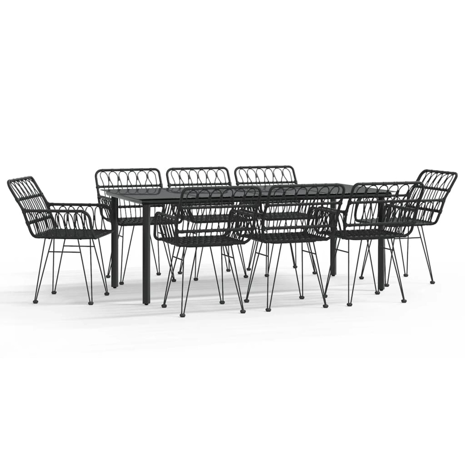 vidaXL 9-Tlg Garten-Essgruppe Schwarz Poly Rattan 3157872