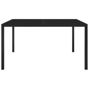 Schwarzer vidaXL Gartentisch aus Stahl und Glas, quadratisch, 130x130 cm.