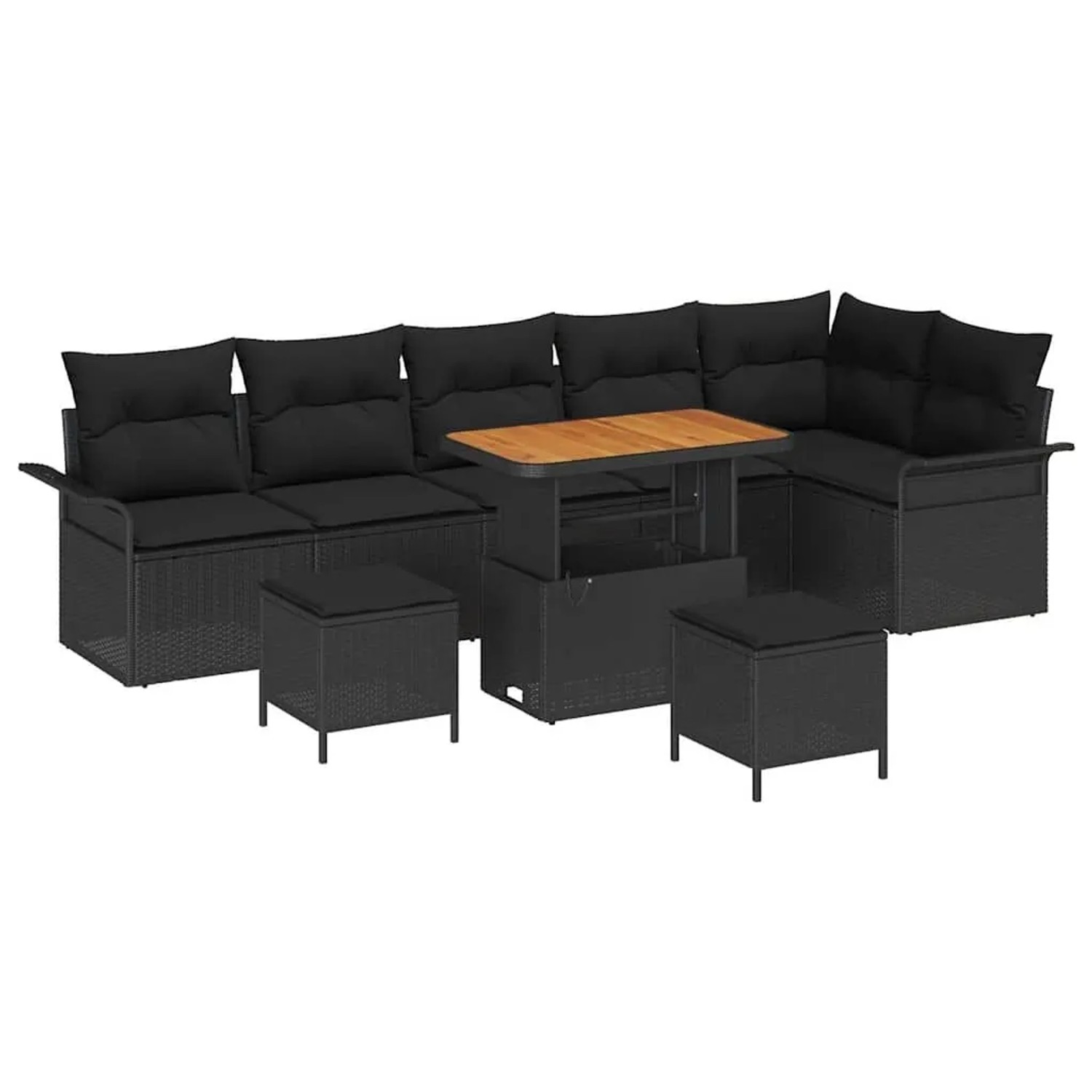 vidaXL Garten-Sofa-Set mit Kissen mit Speicher 9-Tlg Schwarz 3364104
