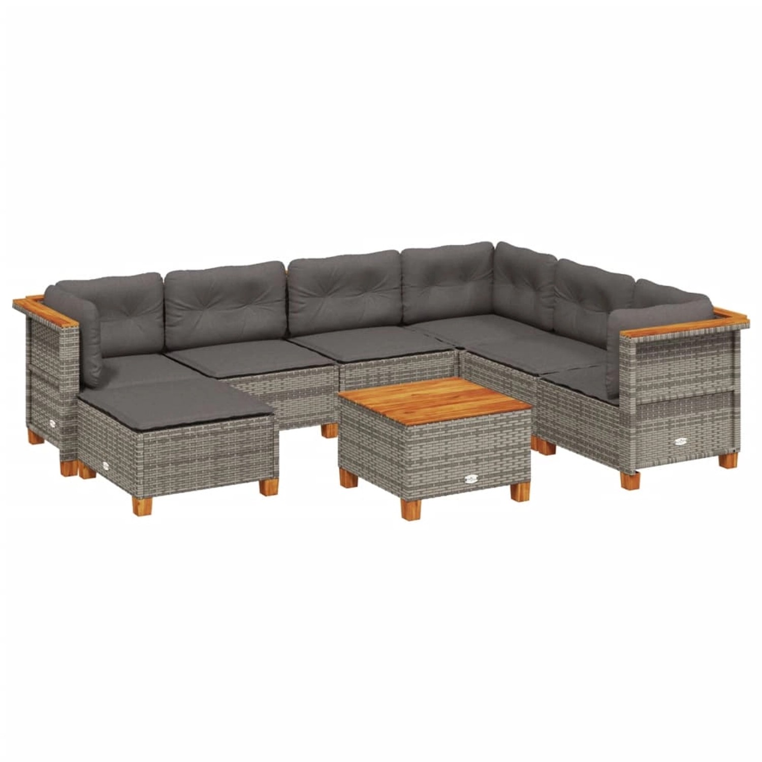 vidaXL 8-Tlg Garten-Sofagarnitur mit Kissen Grau Poly Rattan 3261942
