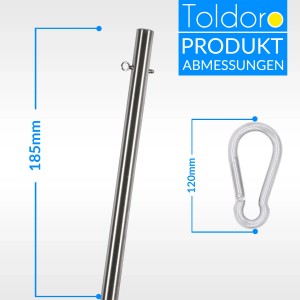 Toldoro Hängemattenbefestigung aus Edelstahl mit Mast (185cm) und Karabiner (120mm) für Hängematten.