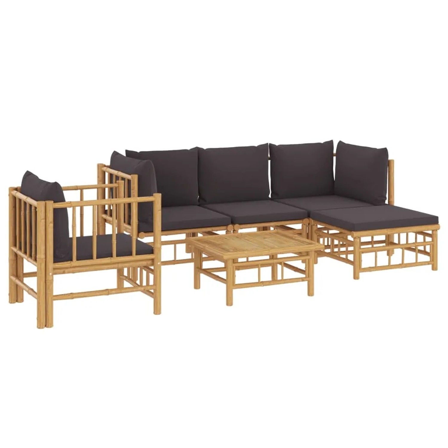 vidaXL 6-tlg. Garten Lounge Set aus Bambus mit dunkelgrauen Kissen.