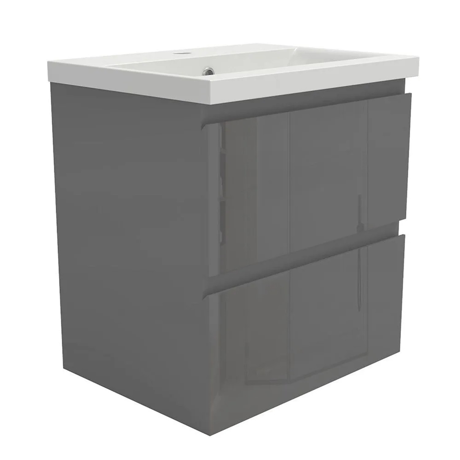 AICA Badmöbel Aalst 50 cm Keramik Waschtisch mit Unterschrank Hochglänzend Anthrazit Grifflos Softclose Schubladen 2 tlg.