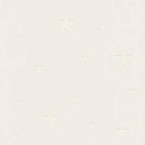 Creme-beige Vliestapete mit Sternenhimmel-Motiv, ideal für Kinder- und Schlafzimmer.