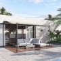 Outsunny Pergola Gazebo, cremeweiß, mit Metallrahmen und Stoffdach, auf Terrasse mit Sitzgruppe.