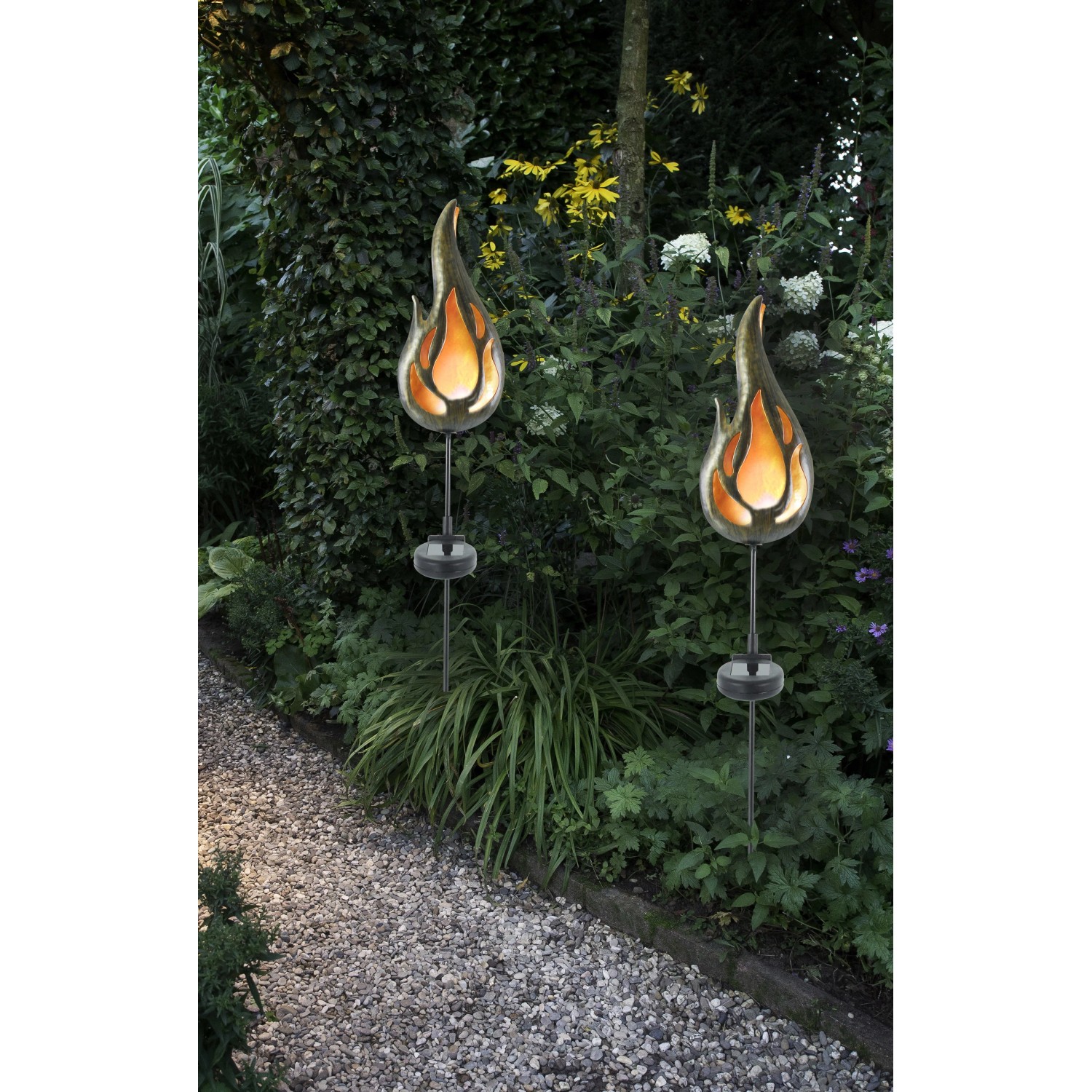 Näve LED-Solar-Erdspieß Flamme Bronze Orange Lichtfarbe Gelb m. Flammeneffekt