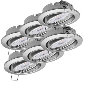 6er Set dimmbare Deckenstrahler Dijon, gebürsteter Edelstahl, inkl. LED Modul mit warmweißem Licht.