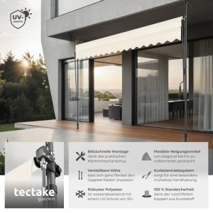 Tectake Klemmmarkise  Mit Handkurbel Uv Beständig 350 x 180 cm 180 x 350 x 304 cm Beige