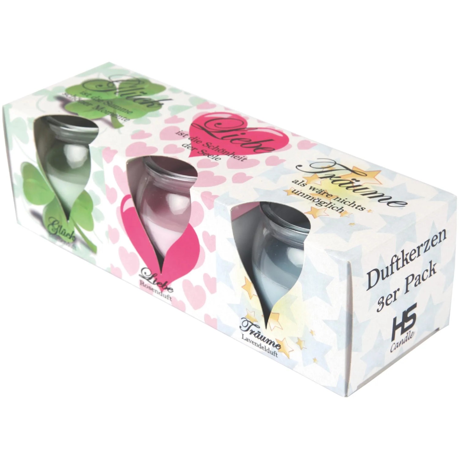 HS Candle Duftkerzen Selection 12er Pack Romantic Selection mit Düften Glück, Liebe, Träume.