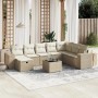 Beige 9-teilige vidaXL Garten-Sofagarnitur aus Polyrattan mit Kissen. Gartenmöbel-Set mit Tisch und Sitzelementen.