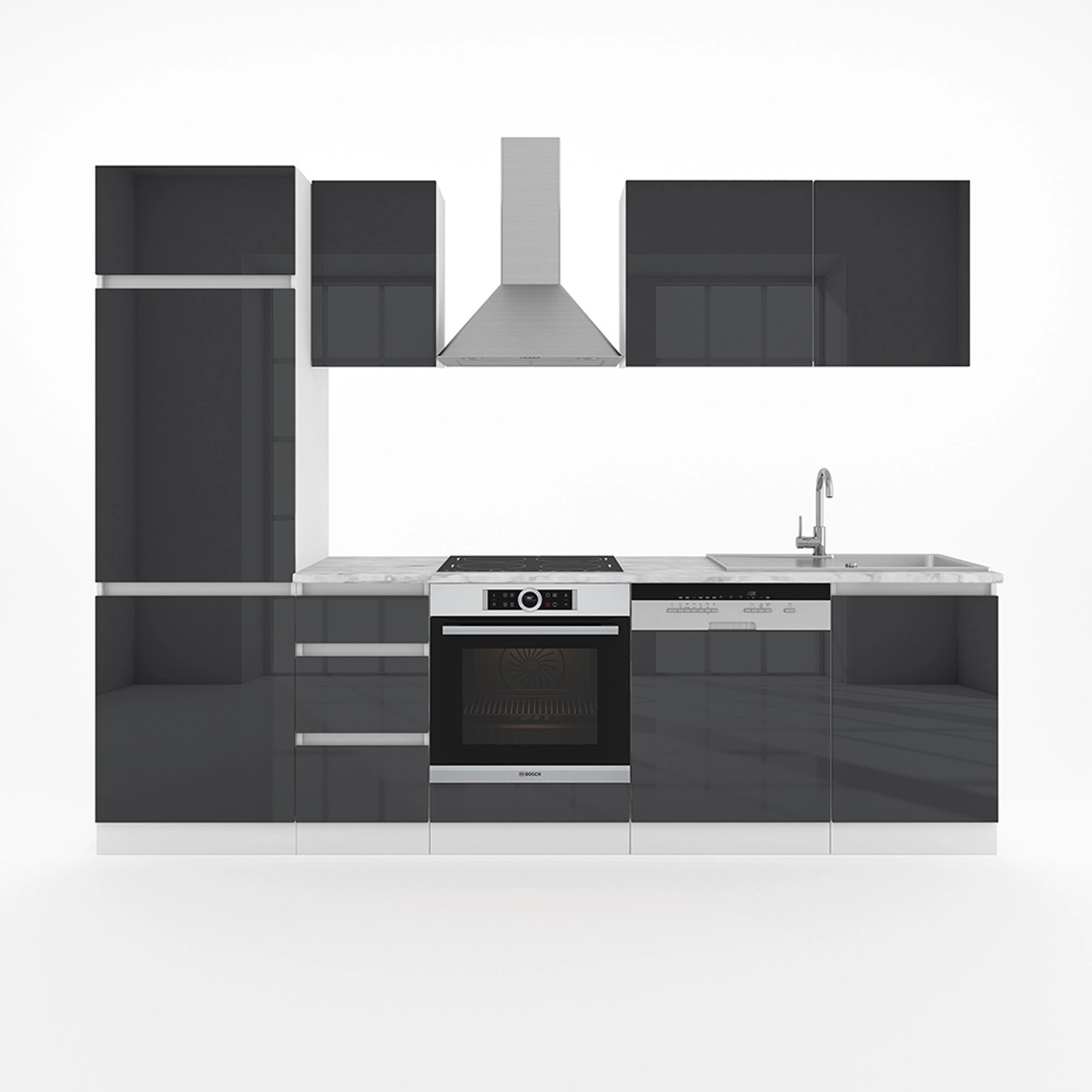 Vicco Optima Küchenzeile Anthrazit Hochglanz 270 cm ohne Arbeitsplattegriff günstig online kaufen