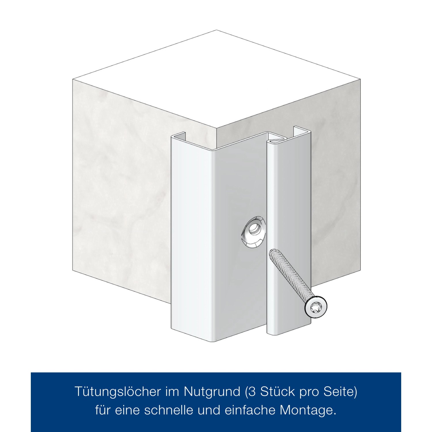 Detailaufnahme: Verzinkte Eckzarge für ZK-Türelement, Befestigung mit Schraube.