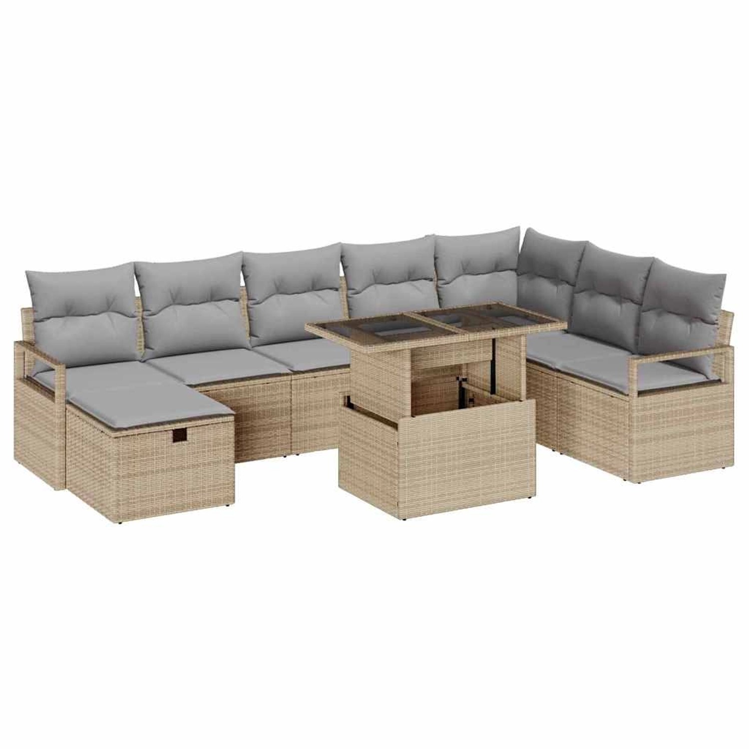 vidaXL Garten-Sofa-Set mit Kissen mit Speicher 9-Tlg Beige Poly Rattan 3359 günstig online kaufen