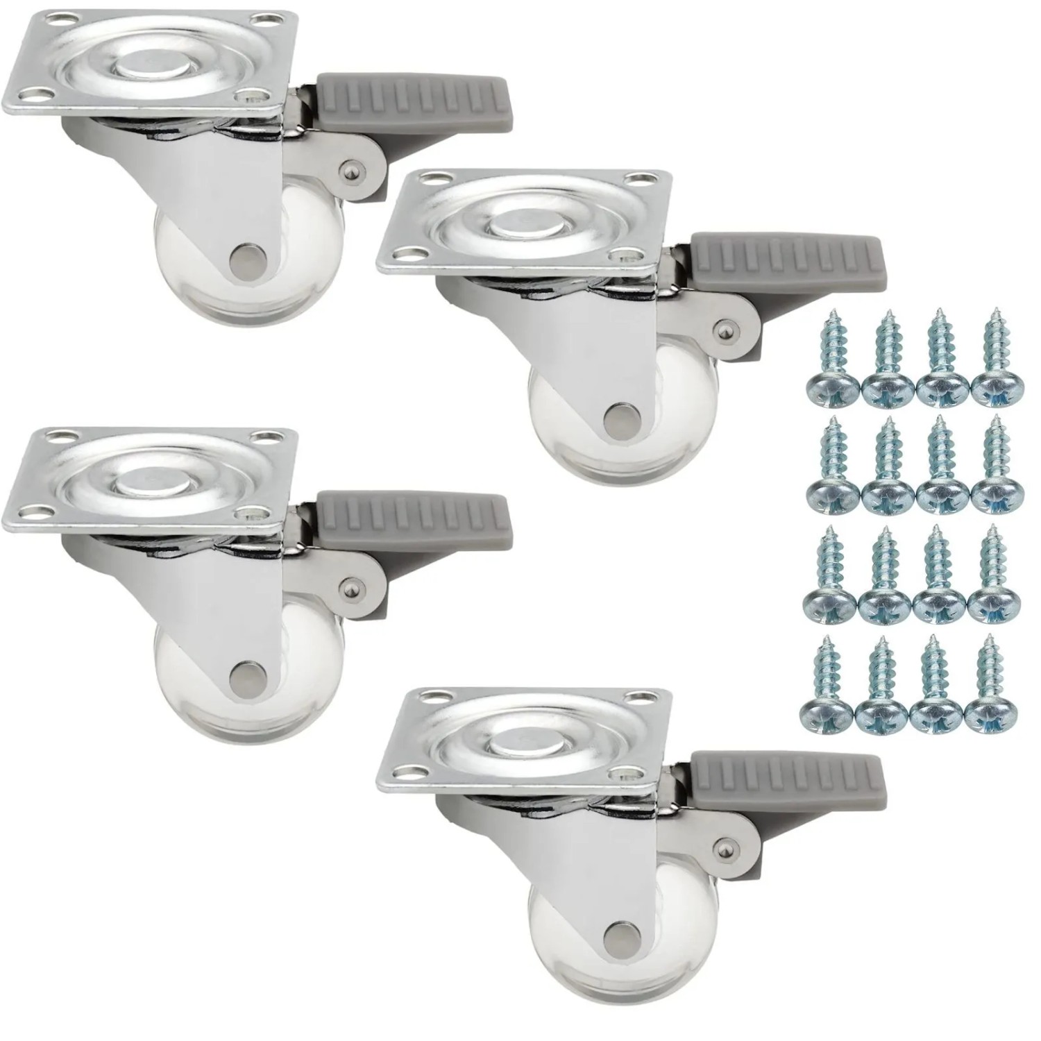 SOTECH 4 Stück Möbelrolle KIEL Ø35 mm Transparent mit Bremse inkl. Schraubenset