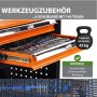TRUTZHOLM Werkstattwagen: Orange Schublade mit Chrom-Vanadium-Werkzeug bestückt. Zeigt Steckschlüssel, Bits. 45 kg Tragkraft.